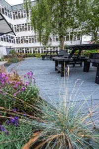 Redux blue dusk panels in commercial garden - Composite Prime