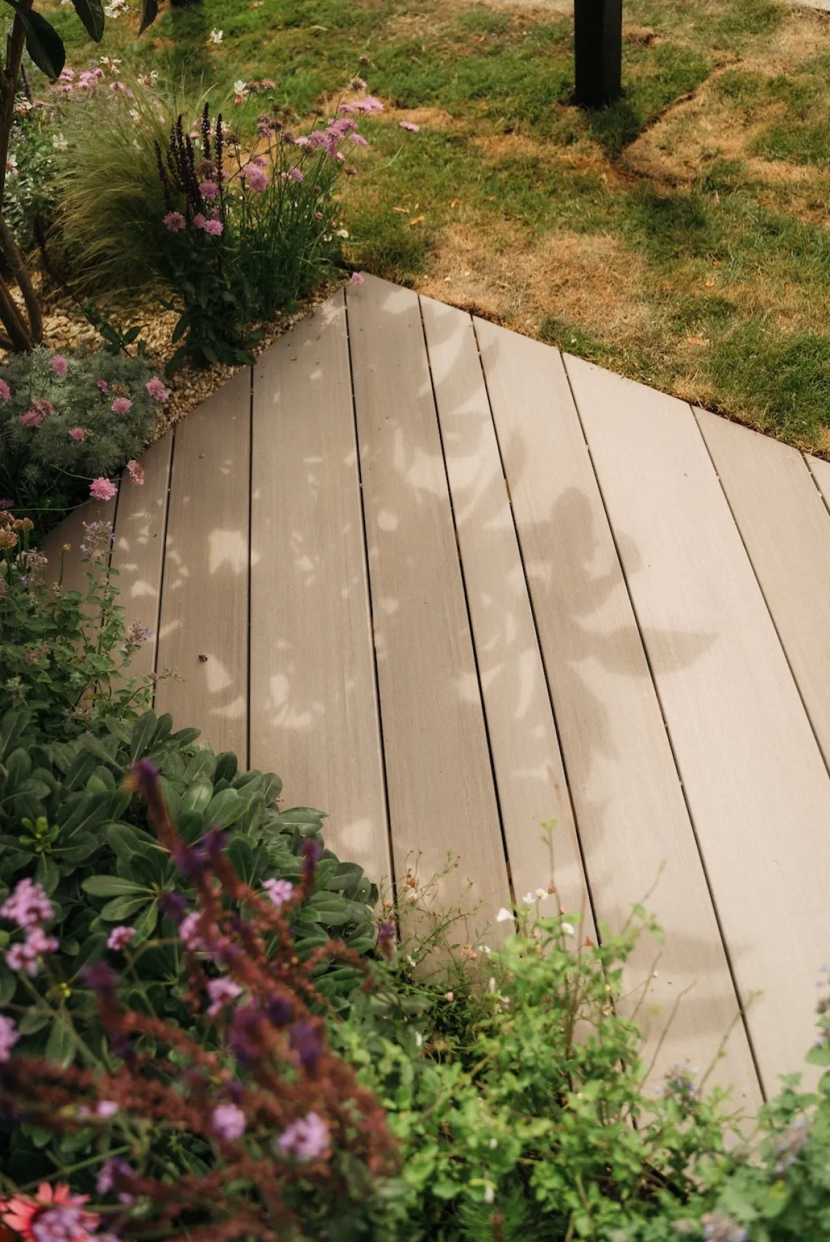 Part of the multi width Elements Decking installation at RHS Hampton Court