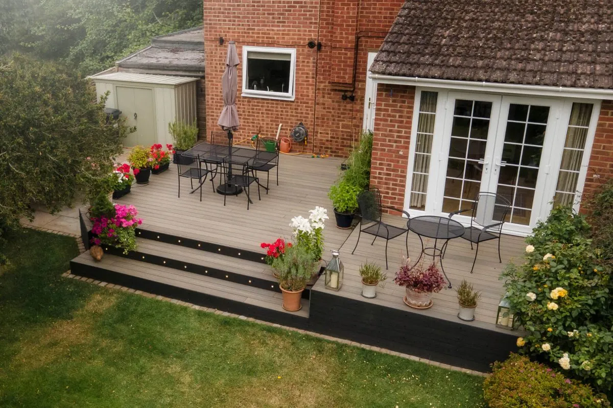 A garden patio in shade antique using HD Deck Dual boards - Composite Prime